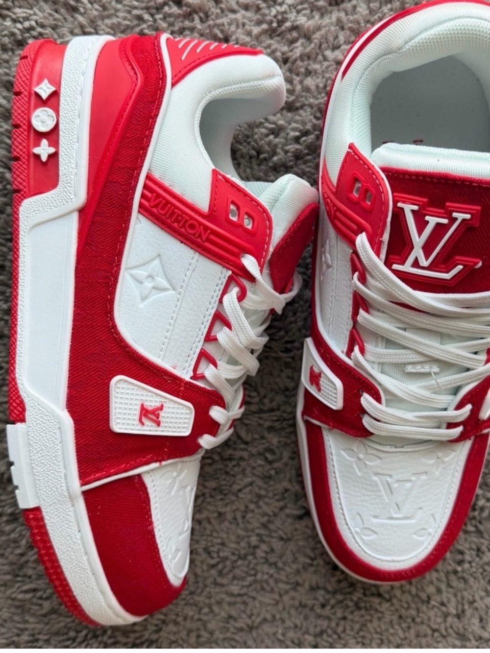 Louis Vuitton Men’s Red and White Trainer Sneakers